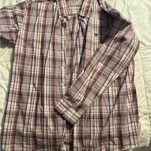 Cinch Men's Burgundy and White Plaid Shirt